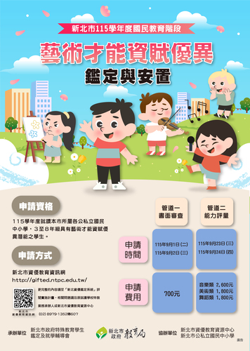 新北市115學年度國教階段藝術才能資賦優異鑑定宣導海報