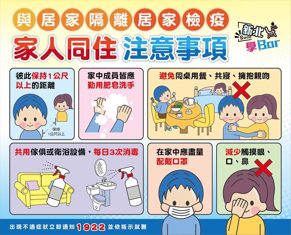 如果與居家隔離、居家檢疫家人同住注意事項